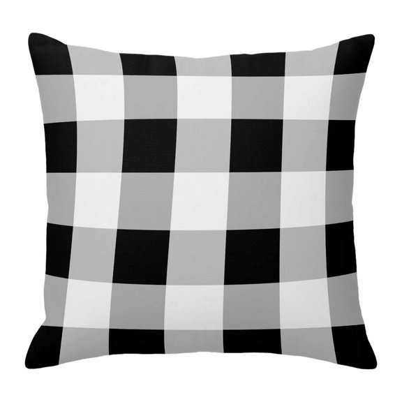 Black White Plaid Throw Pillow Cover Simple Pattern Cotton Linen Cushion Cover Throw Pillow Case with Invisible Zipper for Couch Sofa Bed Chair Car 24x24 Inch