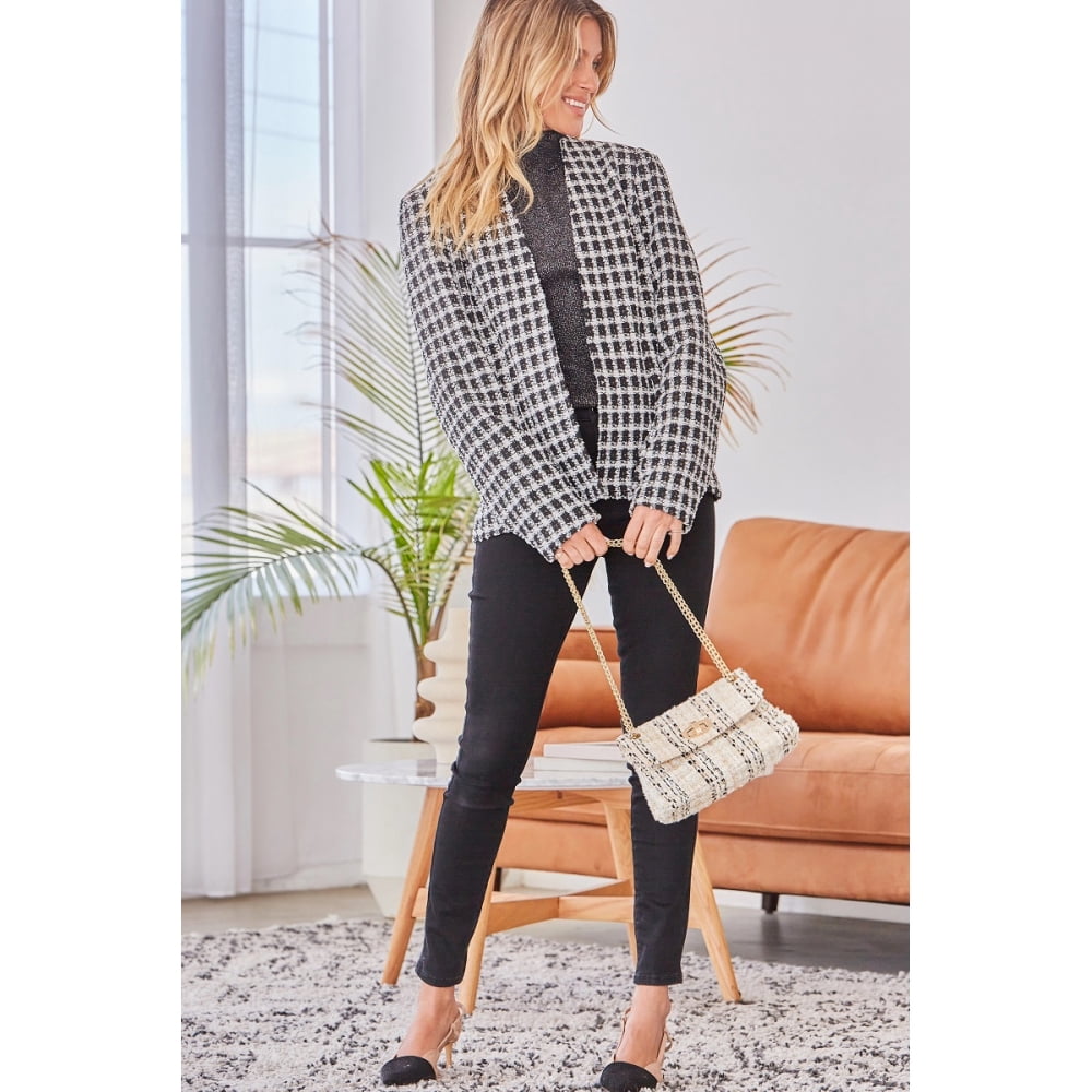 Black Tweed Belted Blazer