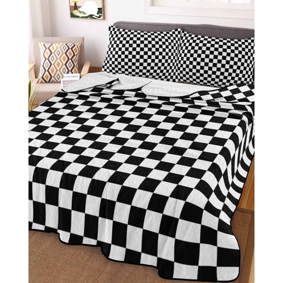 Black White Plaid Twin Size Down Alternative Comforter, Lightweight Comforter Quilt Bedding Set with Pillow Shams Modern Buffalo Check Gingham Art All Seasons Bed Comforter Duvet Insert 68"x86"
