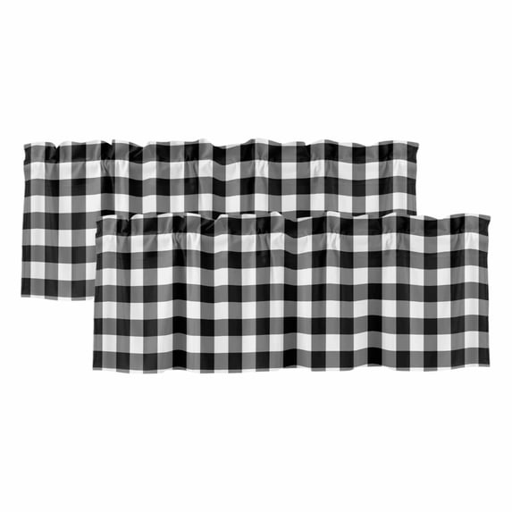 Black White Plaid Valances for Windows, Gradient Geometric Buffalo Checkered Light Filtering Kitchen Curtains, Rod Pocket Window Valance Curtains for Living Room Bedroom, 60" W x 18" L, 2 Panels