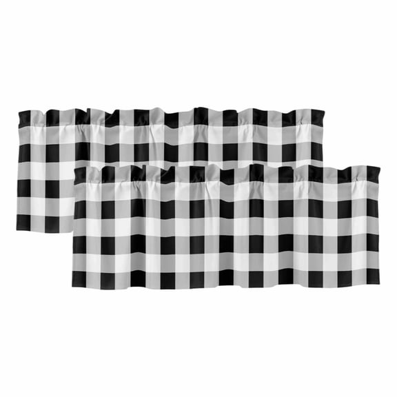 Black White Plaid Valances for Windows, Light Filtering Kitchen Curtain Valances 2 Panels, Spring Farmhouse Buffalo Checkered Rod Pocket Short Window Treatments for Living Room Bedroom 42"Wx12"L