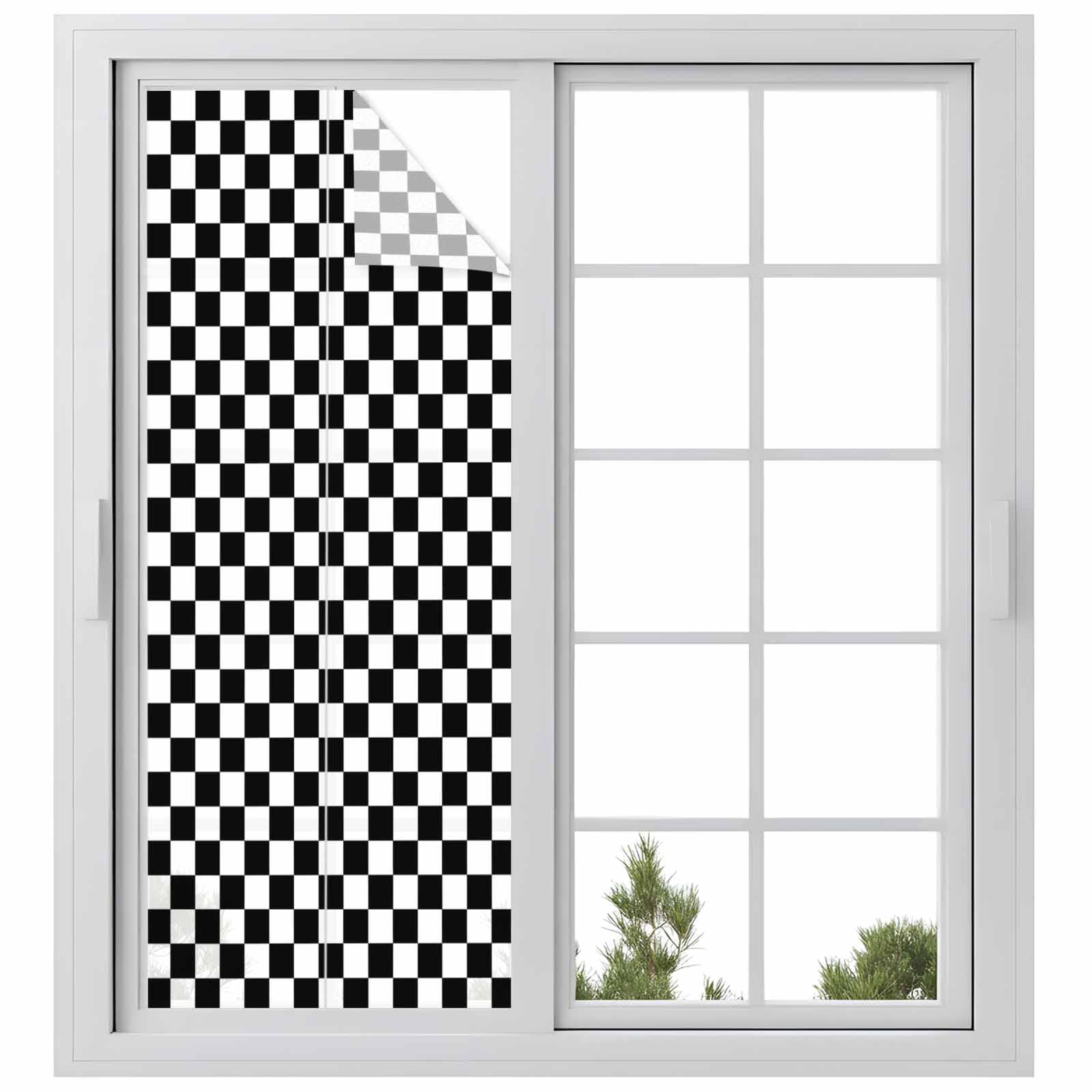 Black White Plaid Window Privacy Film, Modern Buffalo Check Gingham Art ...