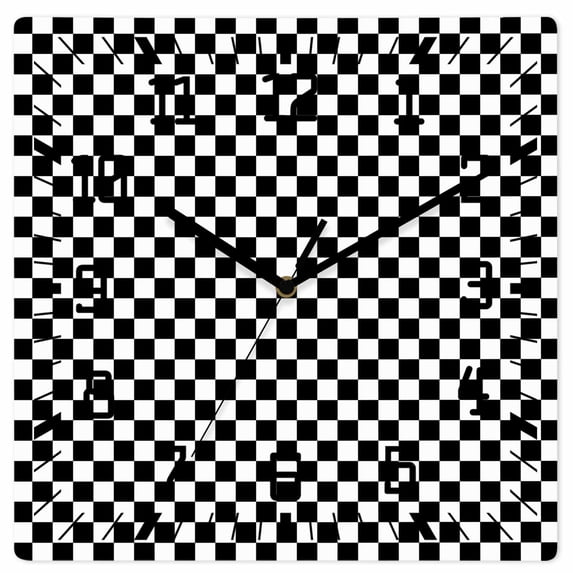 Black White Plaid Wooden Wall Clock Silent Non Ticking, Modern Buffalo Check Gingham Art Square Wall Clocks Battery Operated, Decor Clock for Home Office, Living Room, Kitchen, 12 Inch