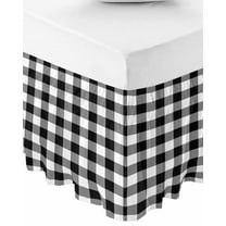 Black White Plaid Wrap Around Bed Skirts for Queen Bed 16" Drop,Bed Skirt with Adjustable Elastic Belt Dust Ruffle Bed Valance for Bedroom Hotel Luxury Farmhouse Modern Art Checkered Bed Frame Cover