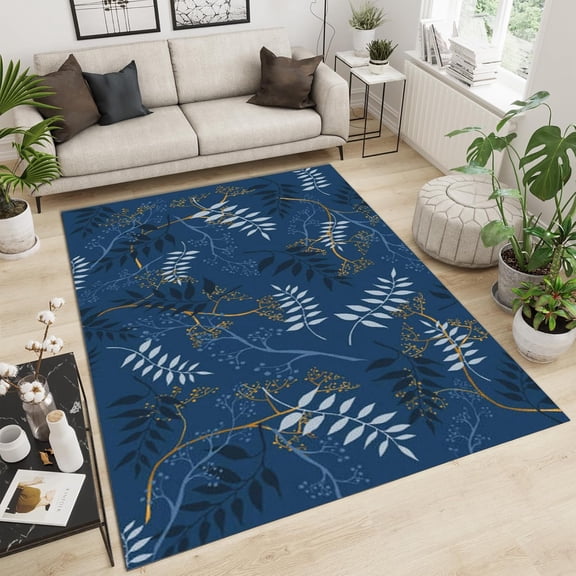 Black And White Plant Leaves Area Rugs, Modern Chinese Pattern Apartment Carpet, Rugs For Bedroom Non-Shedding Easy Cleaning Apply To Foyer Bathroom Home 4x5ft