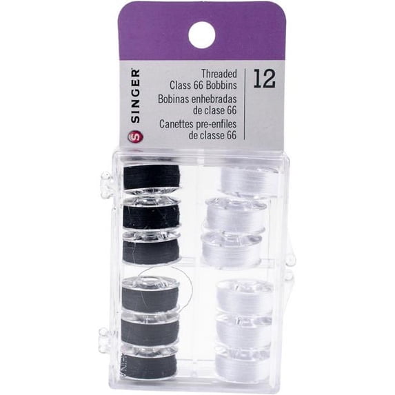 Black & White Plastic Class 66 Bobbins - Threaded - 12 per Pack