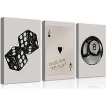 Black and White Poker Dice Canvas Wall Art Lucky You Poster Prints Trendy Funky Preppy Y2K 8 Ball Pictures Artwork Aesthetic Painting for Game Room Apartment Dorm Decor Unframed