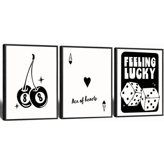 Black And White Poker Dice Canvas Wall Art Trendy Lucky 8 Ball Poster Retro Y2k Preppy Pictures Artwork Aesthetic Prints Painting For Game Room Apartment Dorm Wall Decor Unframed