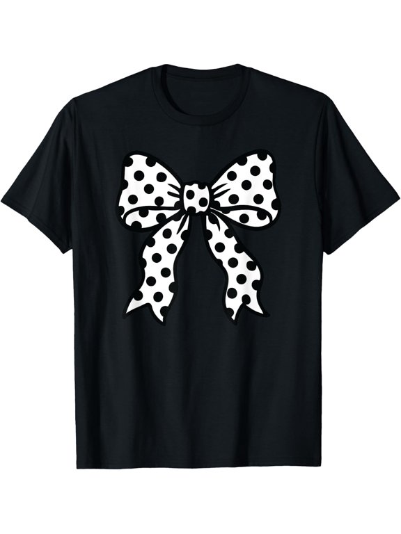 Black White Polka Dot Coquette Bow T Shirt Size S-5XL