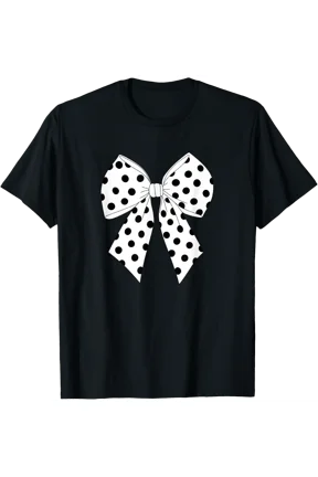 Black White Polka Dot Coquette Bow T Shirt Size S-5XL