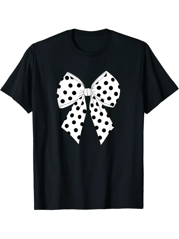 Black White Polka Dot Coquette Bow T Shirt Size S-5XL