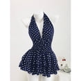 thumbnail image 1 of Black & White Polka Dot Deep V-Neck Halter Backless Fitted Mini Dress with Ruffle Hem, 1 of 10