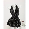 thumbnail image 1 of Black & White Polka Dot Deep V-Neck Halter Backless Fitted Mini Dress with Ruffle Hem, 1 of 8