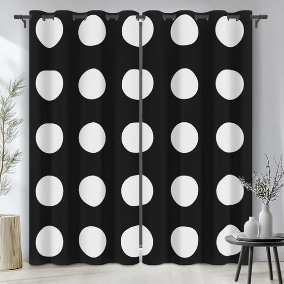 Black White Polka Dot Kitchen Curtains, Circle Round Dot Curtains Blackout Short Curtains For Bedroom, Geometric Drapes Thermal Insulated Grommet Curtains For Living Room 42"W x 63"L (Pack of 2)