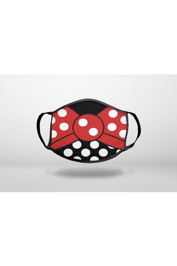 Black White Polka Dot Red Bow Minnie - 3-Ply Reusable Soft Cloth Face Covering, Unisex, Cotton Inner Layer