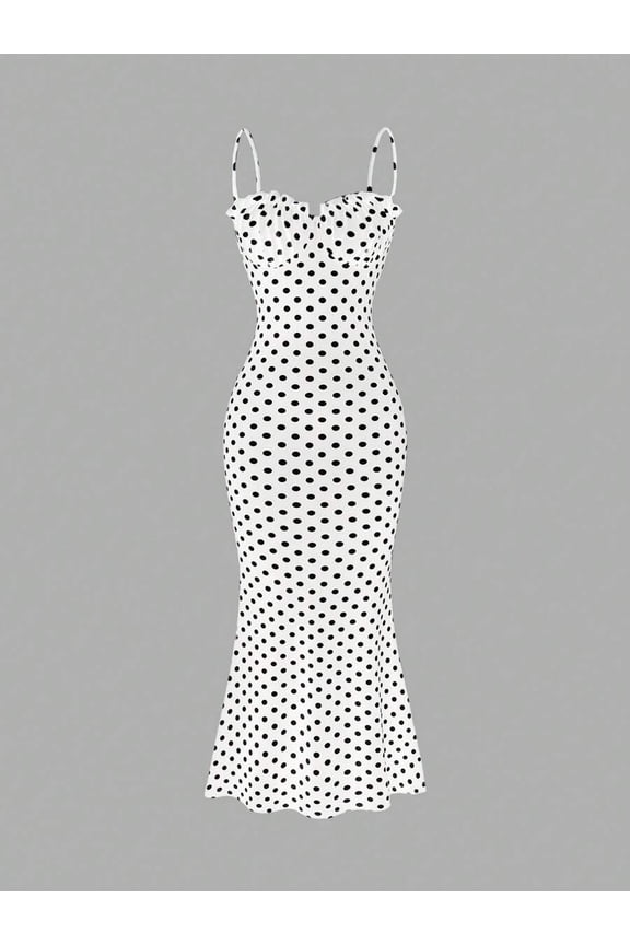 Black & White Polka Dot Sexy Casual Backless Sleeveless Spaghetti Strap Dress for Women Spring Summer