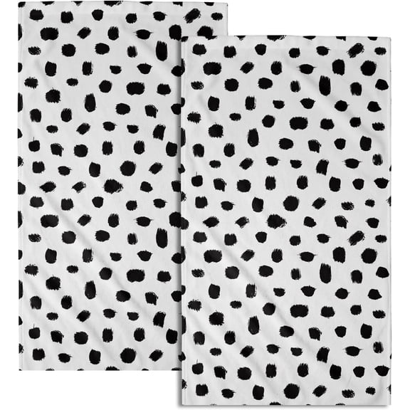 Black White Polka Dot Towels Set of 2, Boho Polka Dot Hand Towels for Bathroom 14"x28" Vintage Doodle Towels Soft Absorbent Bathroom Hand Towel for Face, Gym, Spa, Kitchen