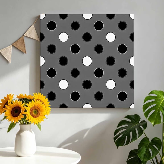 Black White Polka Dots Canvas Wall Art for Living Room, Modern Minimalist Geometric Circles Spots Poster Print Painting for Bedroom Office Home Decoration Wall Pictures Prepare To Hang 8"x8"