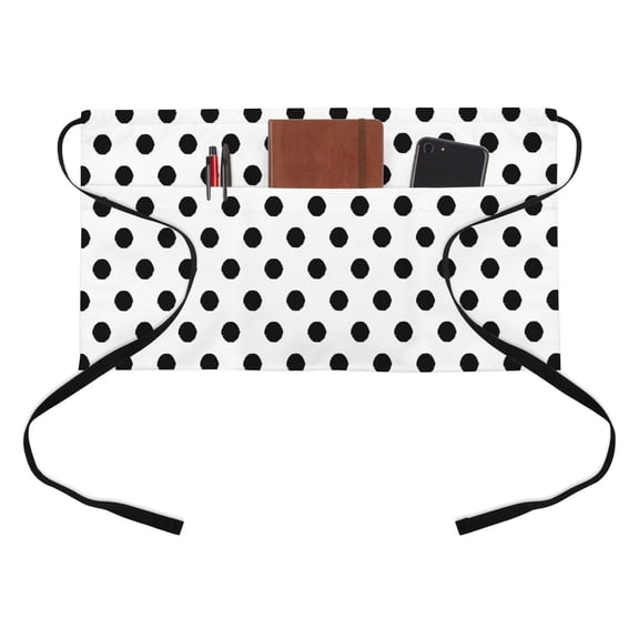 Black White Polka Dots Half Waist Apron Cute Solid Color Pastoral Short Waiter Aprons with 3 Pockets for Women Men Kitchen Restaurant Cooking