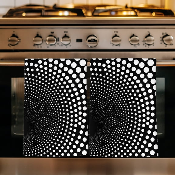 Black White Polka Dots Kitchen Towels Set of 1, Abstract Optical Minimalist Absorbent Dish Towels for Kitchen, Microfiber Hand Towel, Quick Drying Tea Towel for Cleaning Decorative Dishcloths