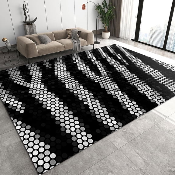 Black and White Polka Dots Minimalism Area Carpet, Retro Snake Texture Printed Rugs, Tea Table Sofa Rug Non-Slip Durable Lightweight for Living Room Bedroom Office Hallway 2x3ft