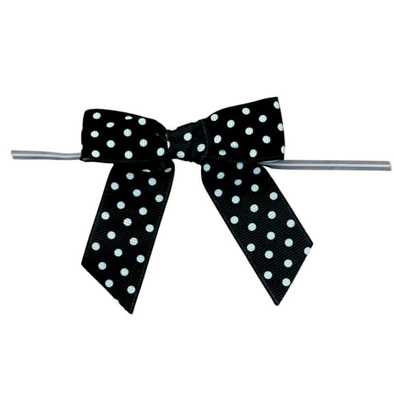 Black & White Polka Dots Pre-Tied Bows - 3" Wide, Set of 12, Wedding, Christmas