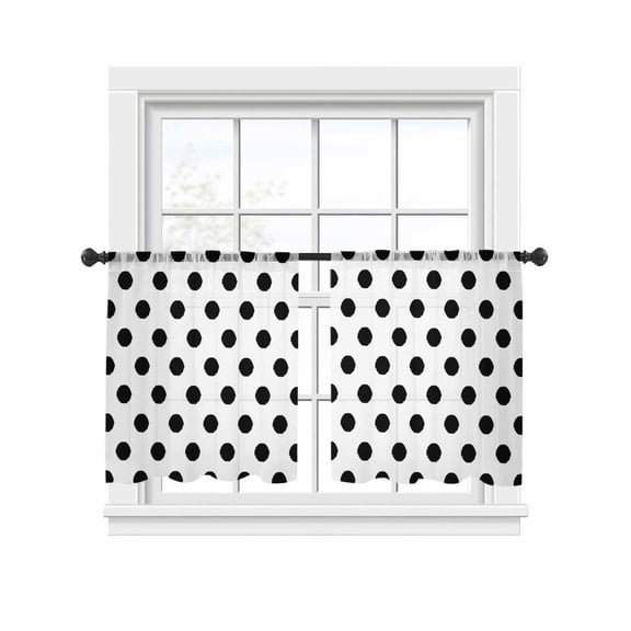 Black White Polka Dots Sheer Curtains 2 Panels Set Cute Solid Color Pastoral Sheer Window Curtains Light Filtering Rod Pocket Voile Drapes for Bedroom Living Room 52"x54"