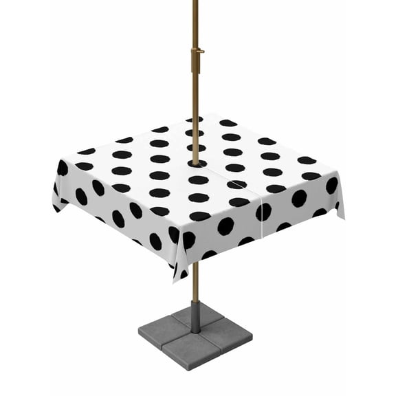 Black White Polka Dots Square Outdoor Tablecloth with Umbrella Hole Cute Solid Color Pastoral 54x54 Inch Waterproof Table Cover Zippered Table Cloth for Garden Patio