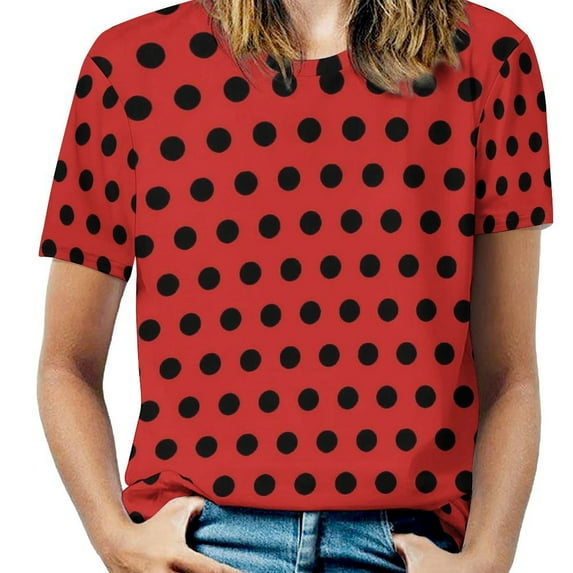 Black White Polka Dots T-Shirt O Neck Retro Print Big Size T-Shirts Short Sleeve Tees Womens Pretty Design Clothing