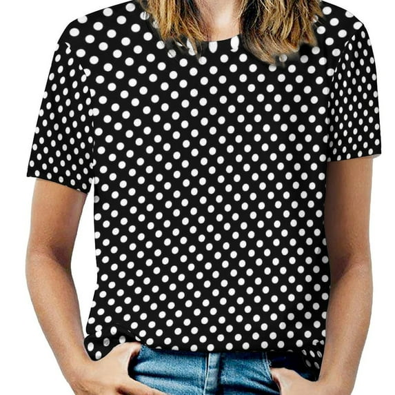 Black White Polka Dots T-Shirt O Neck Retro Print Big Size T-Shirts Short Sleeve Tees Womens Sexy Pretty Design Clothin
