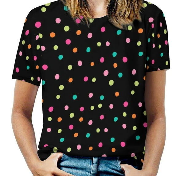 Black White Polka Dots T-Shirt O Neck Retro Print Big Size T-Shirts Short Sleeve Tees Womens Sexy Pretty Design Clothin