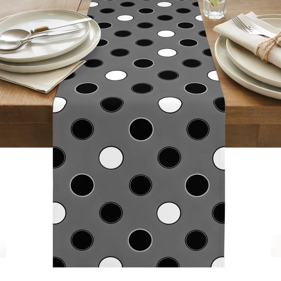 Black White Polka Dots Table Runner, Modern Minimalist Geometric Circles Spots Washable Kitchen Table Runners Dress Scarves for Dining Table Decorations Party/Restaurant/Indoor Outdoor Use, 13x36in