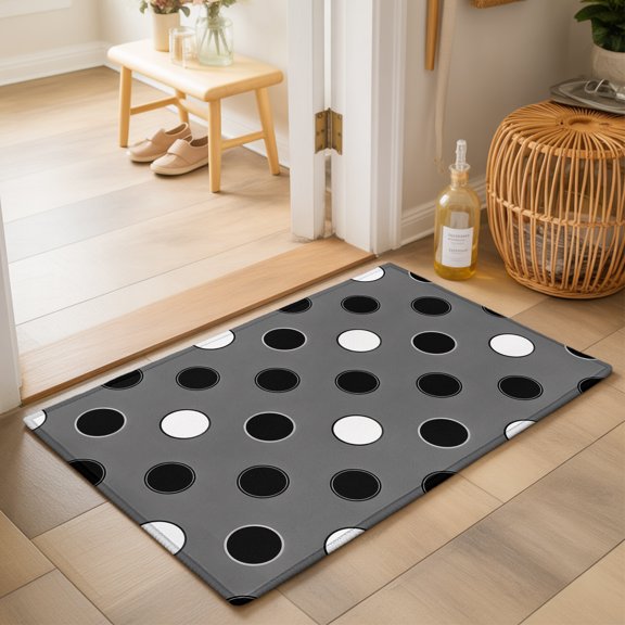 Black White Polka Dots Washable Small Entryway Area Rugs 2'x3', Modern Minimalist Geometric Circles Spots Washable Throw Rug Non-Slip Sturdy Edge Binding Carpet for Front Door Floor Room Entry