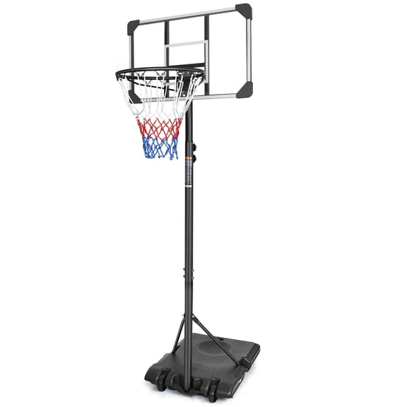 Black White Portable Youth Basketball Hoop,28x18 Inch Shatterproof Backboard 5.6-7 Ft Iron Pole Triangular Fillable Base with Rolling Wheels Indoor Outdoor Kids Shooting Goal