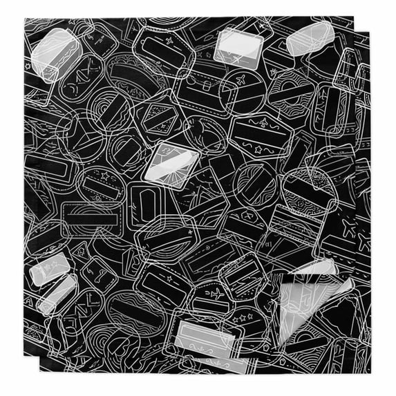 Black White Postmarks Cloth Napkins, Modern Abstract Lines Motifs Washable and Reusable Dinner Napkins Set of 2, Table Napkin for Kitchen Party Birthday Wedding Hotel Housewarming 20"x20"