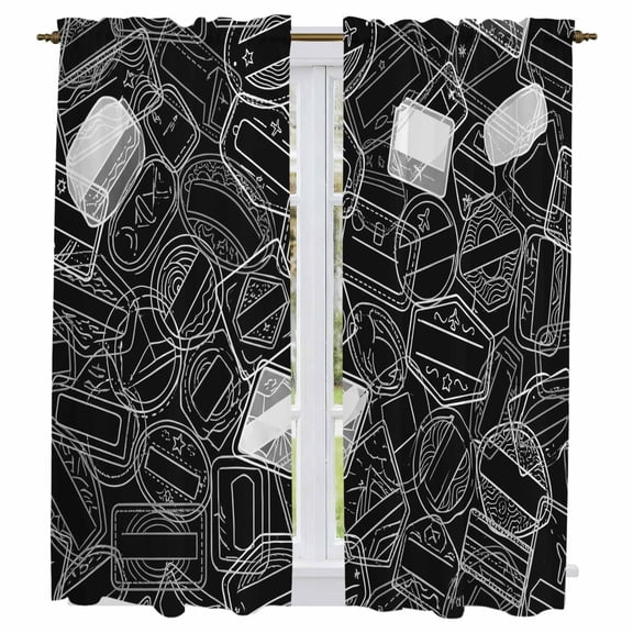 Black White Postmarks Kitchen Curtains 63 Inch Length, Modern Abstract Lines Motifs Tiers Curtains for Living Room Berdoom Bathroom, Light Filtering Drapes Window Treatment 2 Panels 42"Wx63"L