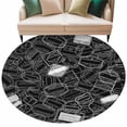thumbnail image 1 of Black White Postmarks Round Area Rugs Collection 5', Modern Abstract Lines Motifs Non Slip Indoor Circular Throw Runner Rug Floor Mat Carpet for Living Room Dining Table Bedroom Nursery, 1 of 9