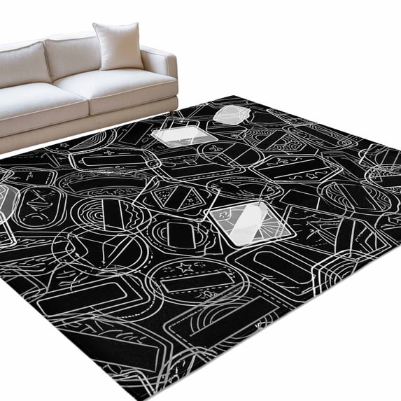 Black White Postmarks Washable Rug 3x5 Area Rug for Living Room Bedroom ...