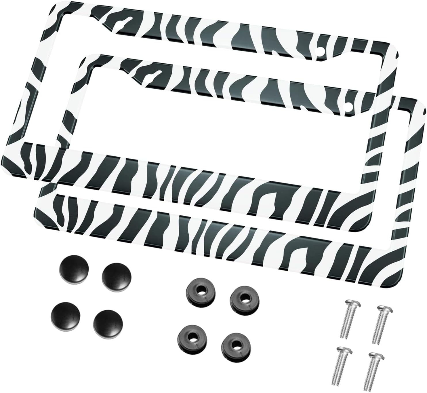 Black & White Zebra Print License Plate Frame - Aluminum, 12x6 Inch, 2-Hole Design For US Vehicles - View #3