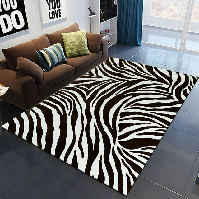 Black White Print Zebra Pattern Area Rug Large Carpet Rug for Living