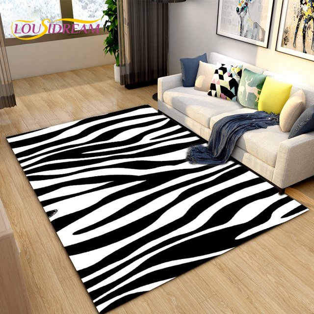 Black White Print Zebra Pattern Area Rug Large Carpet Rug for Living