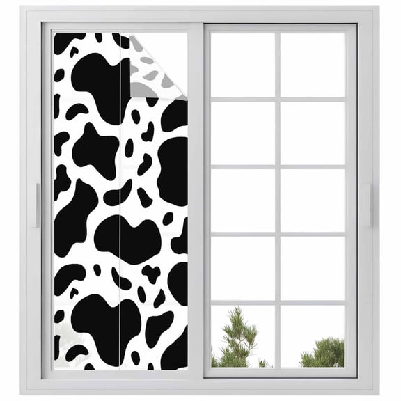 Black and White Privacy Window Film, Decorative Frosted Glass Window Film, Farmhouse Cow Black White Reusable Peel and Stick Static Cling for Home Bathroom Office Glass Door 23.6"x59"