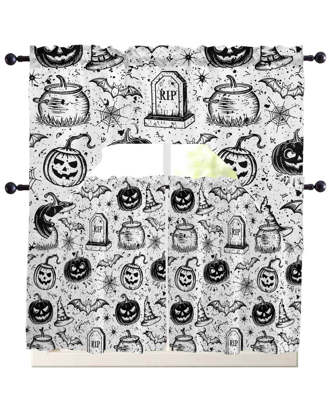 Black White Pumpkin Halloween Swag Curtains for Living Room/Bedroom ...