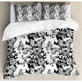 thumbnail image 1 of Black and White Queen Size Duvet Cover Set, Starry Night Drifter Butterfly Silhouettes Monochrome Sketch Style Fauna, Decorative 3 Piece Bedding Set with 2 Pillow Shams, Black White, by Ambesonne, 1 of 3