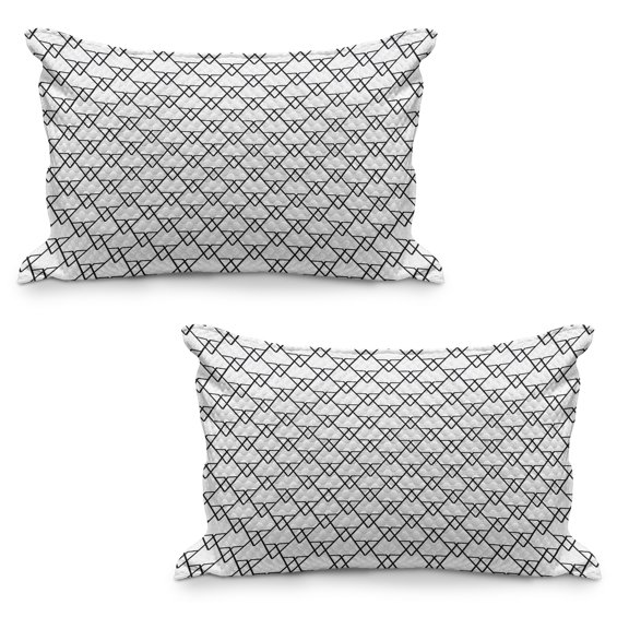 Black and White Quilted Pillowcover Set of 2, Patchwork Inspired Geometric Triangles with Monochromatic Line Art Design, Standard Queen Size Pillow Cover Bedroom, 36" x 20", Black White, by Ambesonne