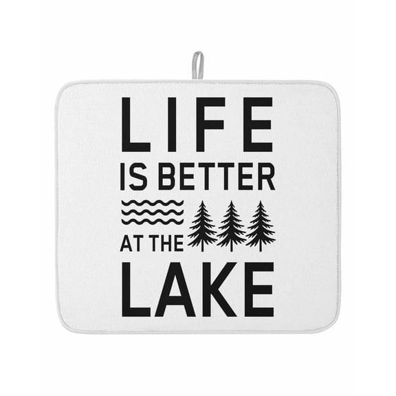 Black White Quote Tree Dish Drying Mats for Kitchen Counter,Absorbent Microfiber Dish Drainer Rack Mat LIFE IS THE BETTER AT THE BEACH Drying Pad for Sinks,Utensils,Countertops,16x18in