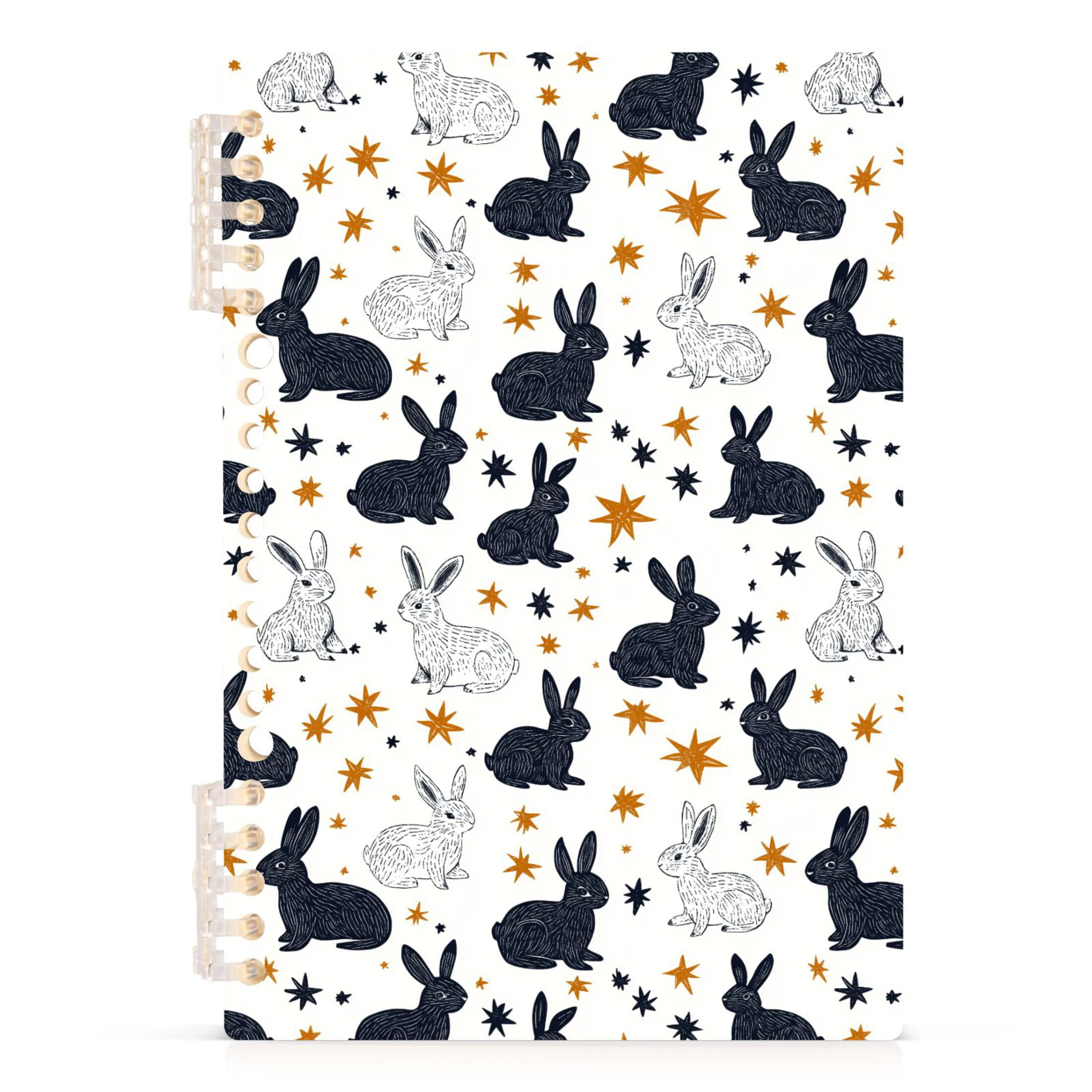 Black White Rabbits and Stars Notebooks 1-subject Journal 60 Sheets A5 ...