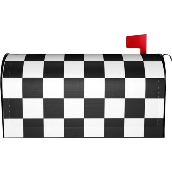 Black White Race Checkered Flag Pattern Magnetic Mailbox Cover Waterproof MailWraps Letter Box Cover for Garden Yard Outdoor Decor Large Size - 25.5 x 21 in