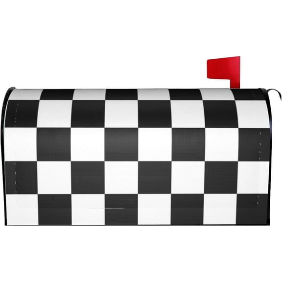 Black White Race Checkered Flag Pattern Magnetic Mailbox Cover Waterproof MailWraps Letter Box Cover for Garden Yard Outdoor Decor Standard Size - 21 x 18 in