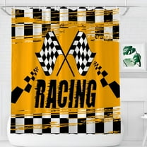 Black and White Racing Flag Shower Curtain for Bathroom, Racing Car Checker Texture Grid Chess Board Bathtubs Curtain Home Decor Waterproof Durable Fabric with 12 Hooks 72x72 inches
